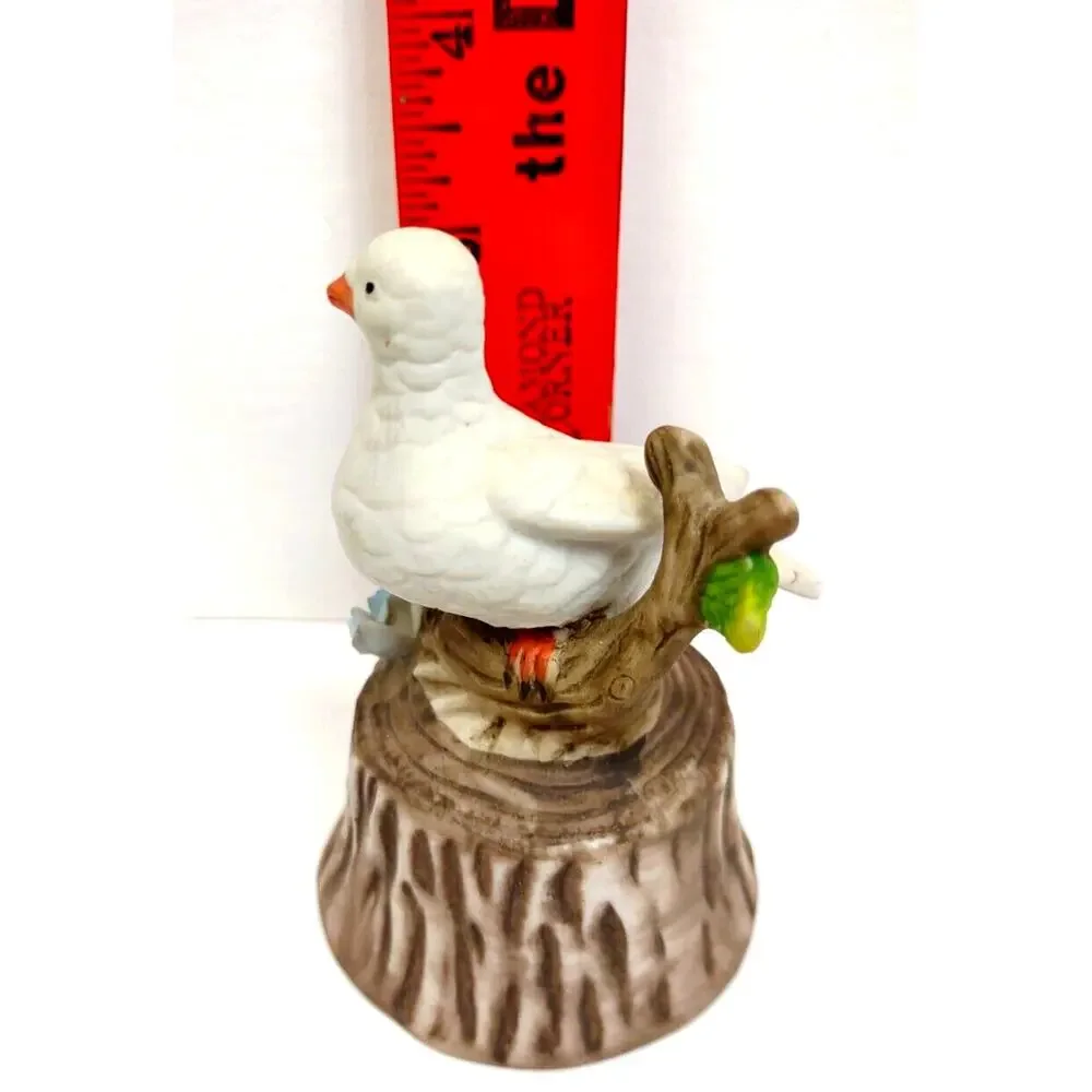 Vintage White Dove Bone China Bell Bird on Tree Branch and Stump